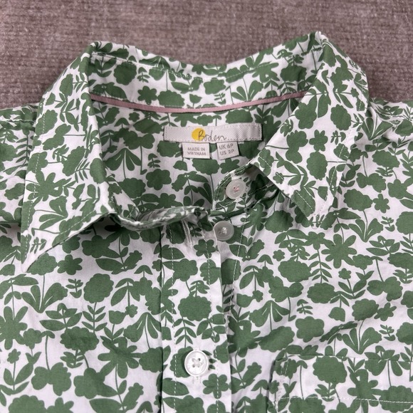 Boden Button Down Shirt Women's 2P Green White Floral Print Cotton Long Sleeve - Picture 2 of 9